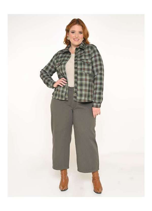 Razon Jeans - Camisa Feminina Manga Longa Plus Xadrez Verde - Verde 2