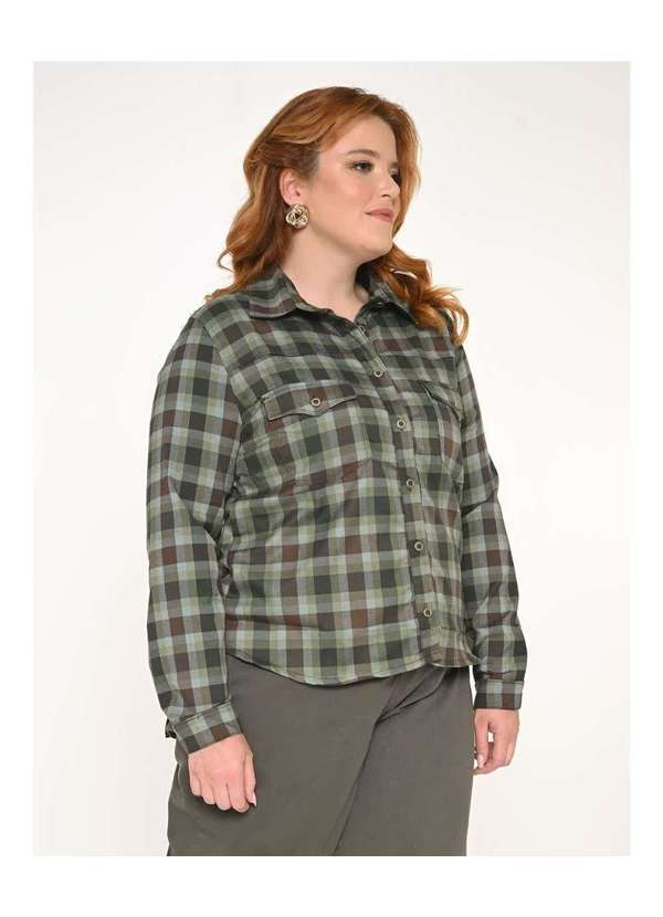 Razon Jeans - Camisa Feminina Manga Longa Plus Xadrez Verde - Verde 3