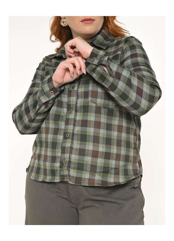 Razon Jeans - Camisa Feminina Manga Longa Plus Xadrez Verde - Verde 5