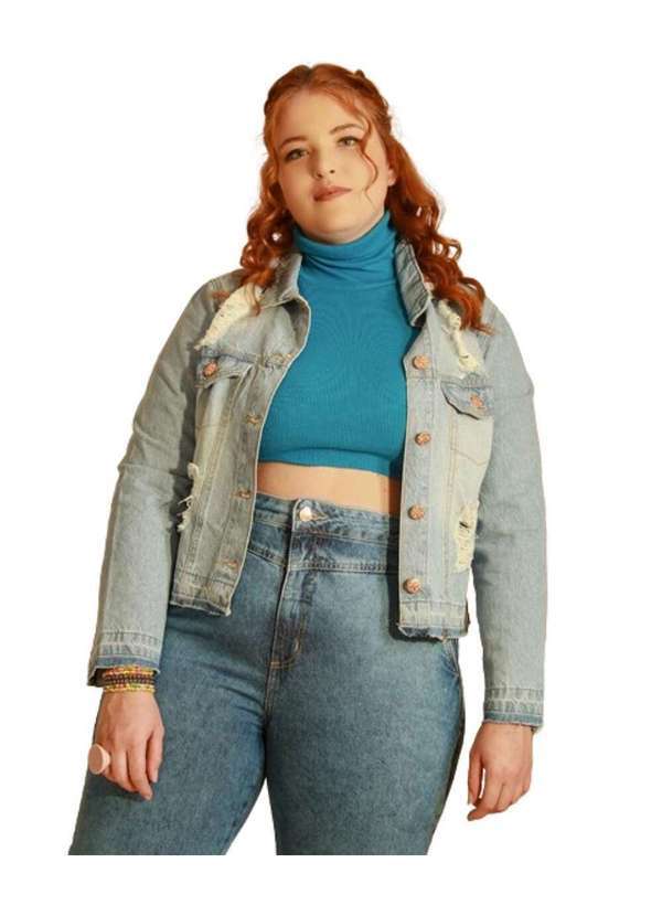 Razon Jeans - Jaqueta Feminina Jeans Plus Barra Desfiada - Jeans