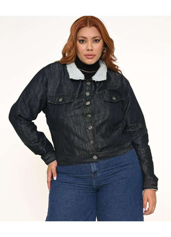 Razon Jeans - Jaqueta Feminina Jeans Plus com Bolsos Razon Jeans - Grafite