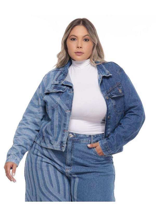 Razon Jeans - Jaqueta Feminina Jeans Plus Estampa Laser Hiper Destroyed - Estampa Jeans