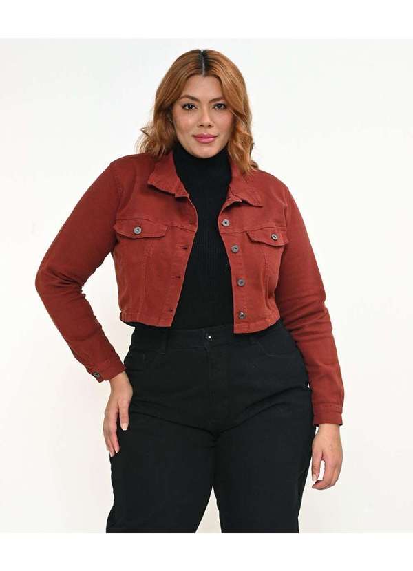 Razon Jeans - Jaqueta Feminina Sarja com Elastano Plus Cropped Razon Jeans - Vermelho