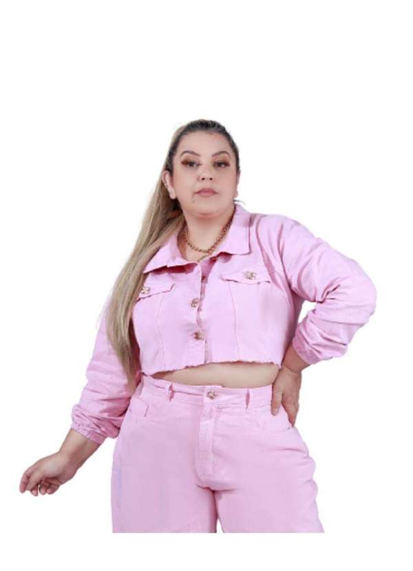 Razon Jeans - Jaqueta Feminina Sarja Plus Chiclete Cropped - Chiclete