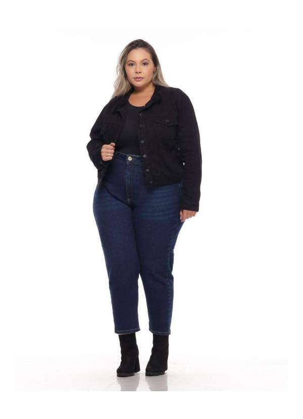 Razon Jeans - Jaqueta Feminina Sarja Plus com Bolsos - Jeans - Preto