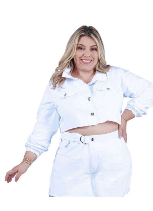 Razon Jeans - Jaqueta Feminina Sarja Plus Cropped Razon Jeans - Branco