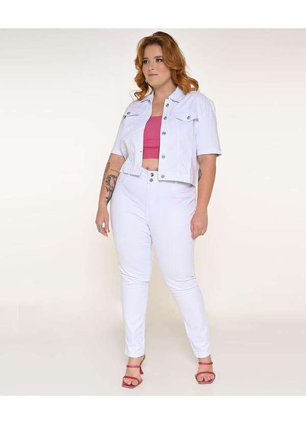 Razon Jeans - Jaqueta Feminina Sarja Plus Manga Curta Branca - Branco