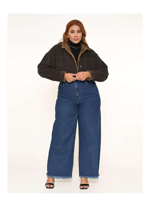 Razon Jeans - Jaqueta Feminina Veludo Cropped Plus Marrom C/Pelo - Marrom 2