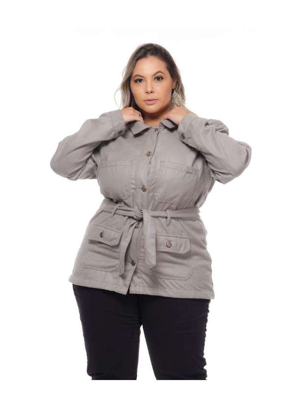 Razon Jeans - Parka Feminina Poliviscose Plus com Cinto Razon Jeans - Cinza