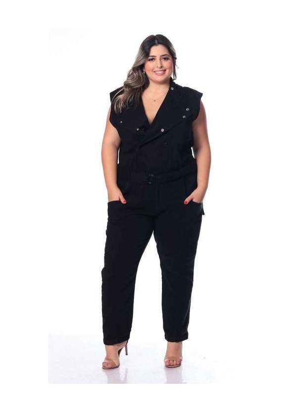 Razon Jeans - Macacão Feminino Sarja Plus Muscle Preto Razon Jeans - Preto