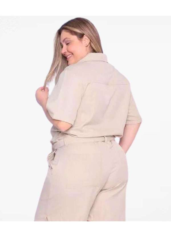 Razon Jeans - Macaquinho Feminino Alfaiataria Sarja Plus Bege - Bege 2