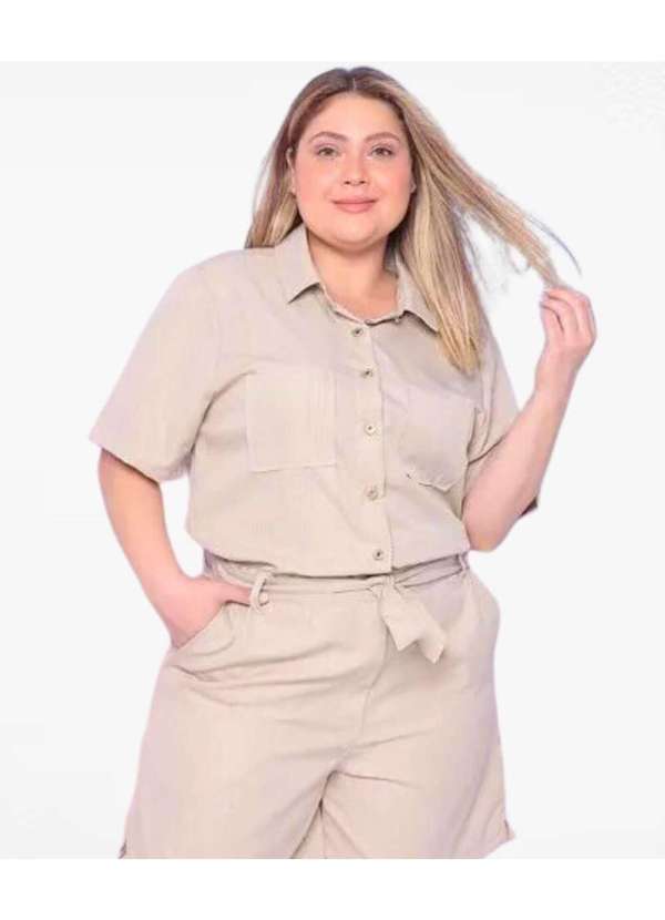 Razon Jeans - Macaquinho Feminino Alfaiataria Sarja Plus Bege - Bege 3