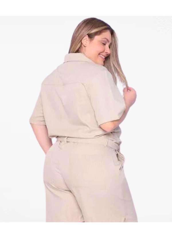 Razon Jeans - Macaquinho Feminino Alfaiataria Sarja Plus Bege - Bege 4