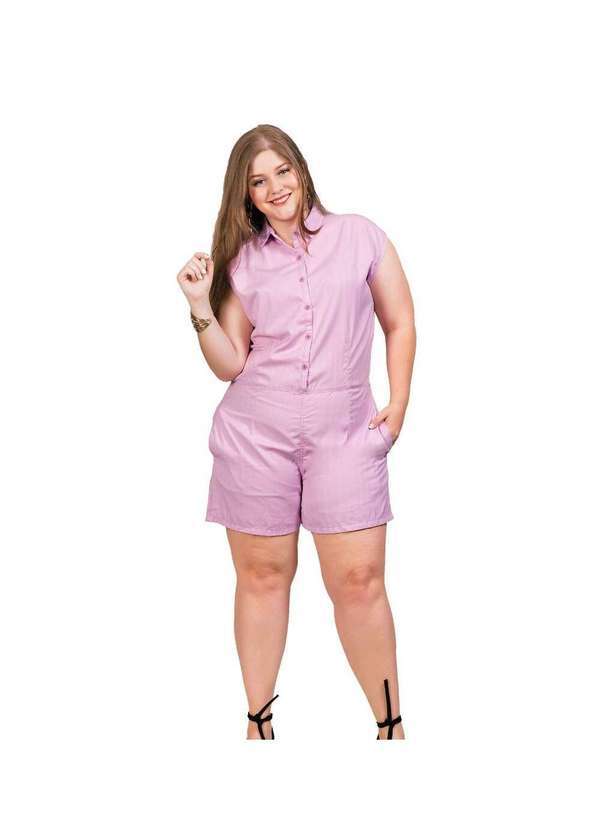 Razon Jeans - Macaquinho Feminino Sarja Plus Lilás com Bolso Embutido - Lilas