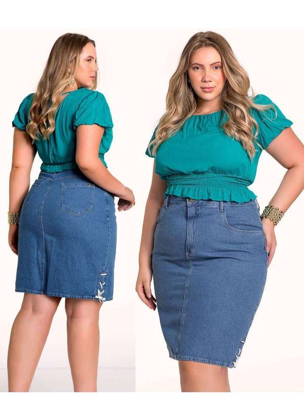 Razon Jeans - Saia Feminina Jeans Plus Secretaria Ilhós - Jeans