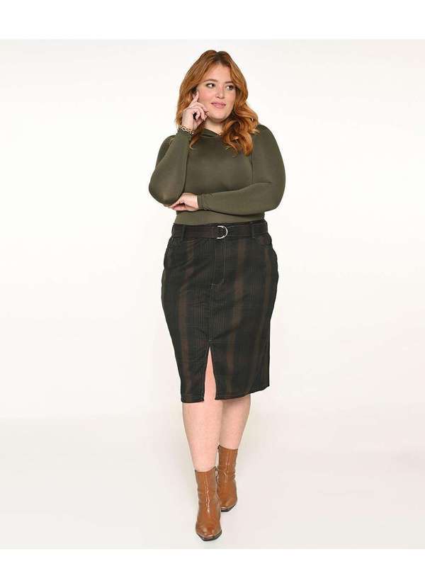 Razon Jeans - Saia Feminina Midi Plus Xadrez - Xadrez
