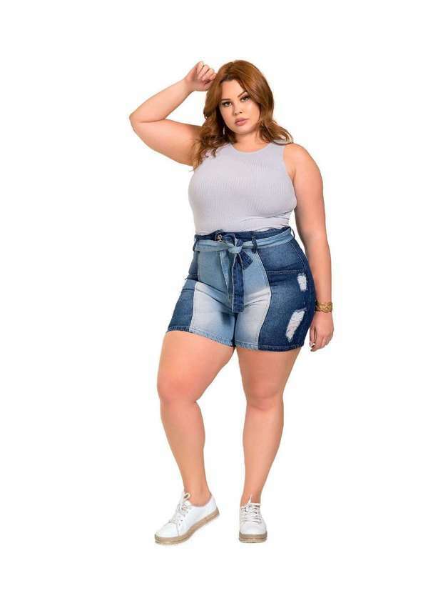 Razon Jeans - Short Jeans Feminino Plus Clochard Patchwork L1/2 - Jeans