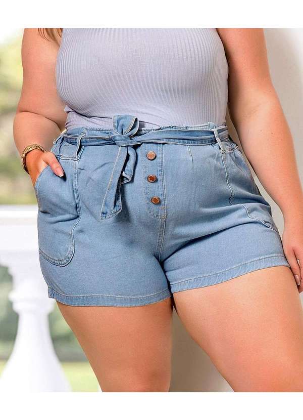 Razon Jeans - Shorts Feminino Jeans Plus Clochard Botões - Jeans 2