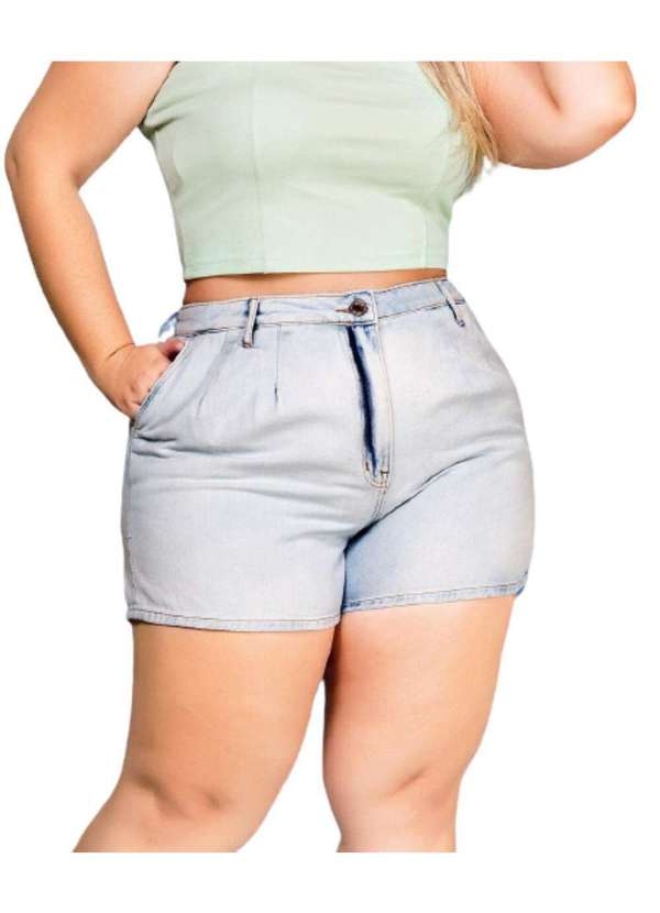 Razon Jeans - Shorts Feminino Jeans Plus Size Baggy com Pence Razon Jeans - Jeans Claro