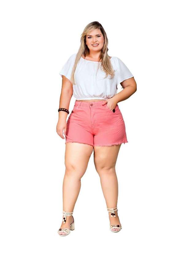 Razon Jeans - Shorts Feminino Sarja Boyfriend Plus Razon Jeans - Chiclete