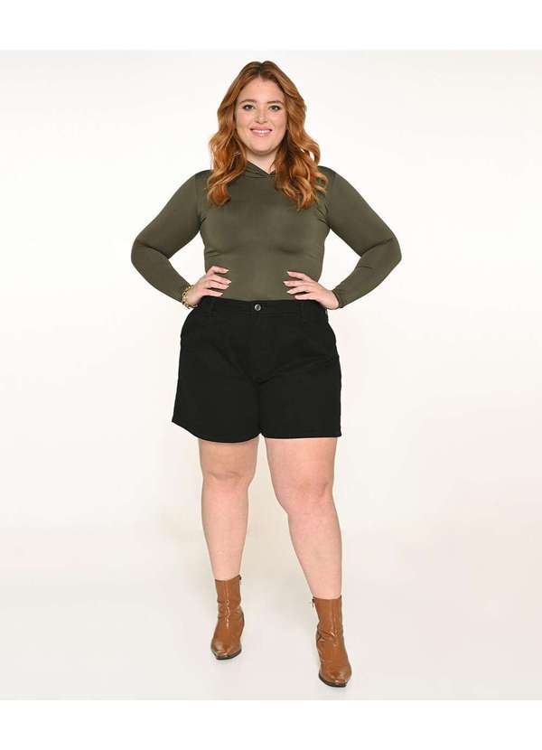 Razon Jeans - Shorts Feminino Sarja Plus Baggy Preto - Preto