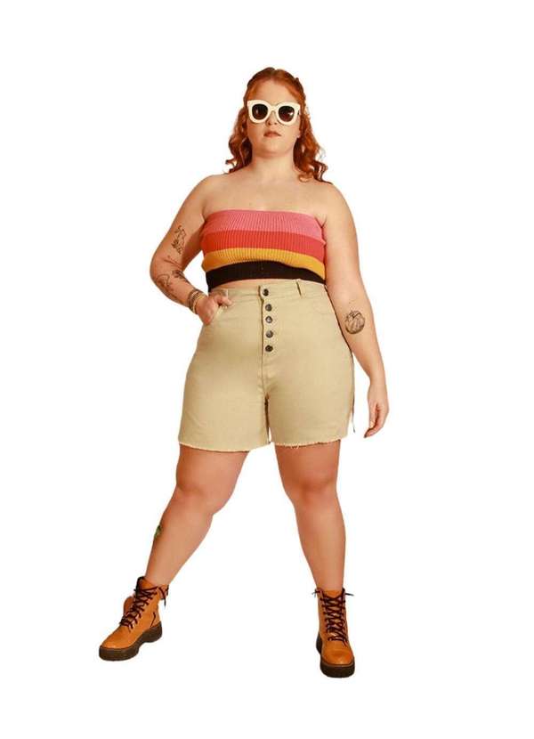 Razon Jeans - Shorts Feminino Sarja Plus Boyfriend - Areia