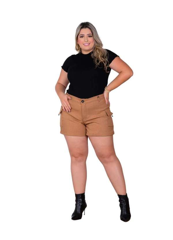 Razon Jeans - Shorts Feminino Sarja Plus - Caramelo