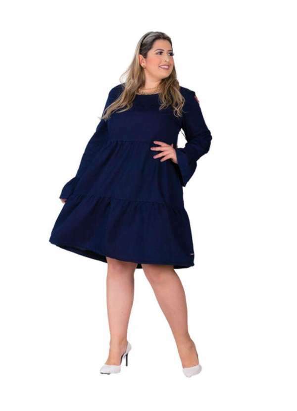 Razon Jeans - Vestido Feminino Jeans Plus com Recorte Franzido Razon Jeans - Azul Escuro