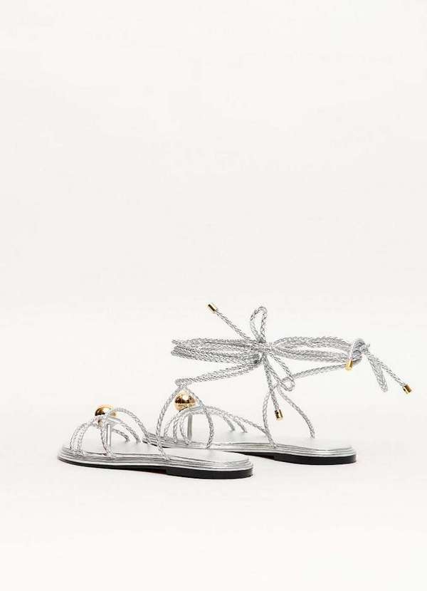 Lança Perfume - Sandália Rasteira com Tiras Trançadas e Esfera Lp A0008 4