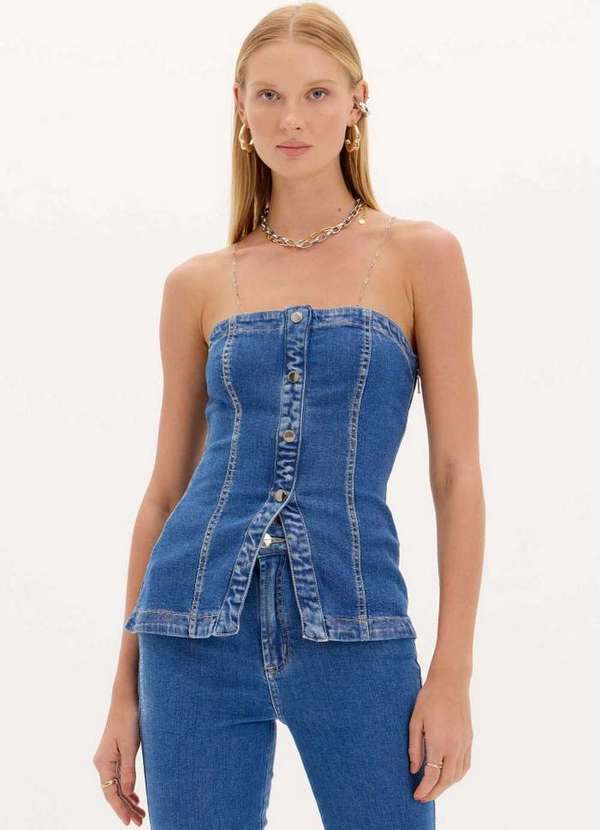 Lança Perfume Easy - Blusa Alongada Jeans Botões A0004