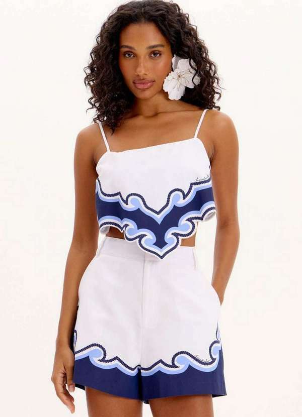 Lança Perfume - Blusa Cropped Estampada de Alças com Amarração Posterior A2223