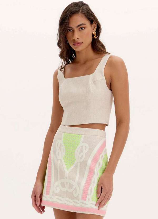 Lança Perfume - Blusa Curta Justa de Alças Linho A1664