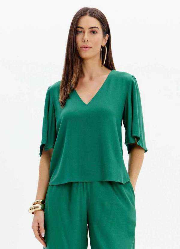 Lança Perfume - Blusa de Manga Curta Fluida com Decote V A2386