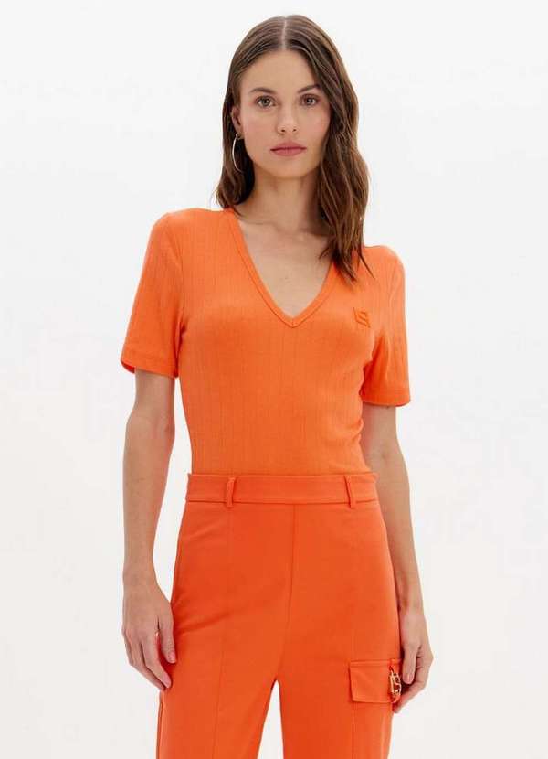 Lança Perfume Easy - Blusa Decote V Manga Curta Canelada A2311