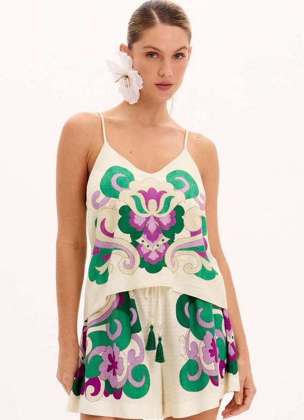 Lança Perfume - Blusa Estampada com Alças Finas e Decote em V A2108 1