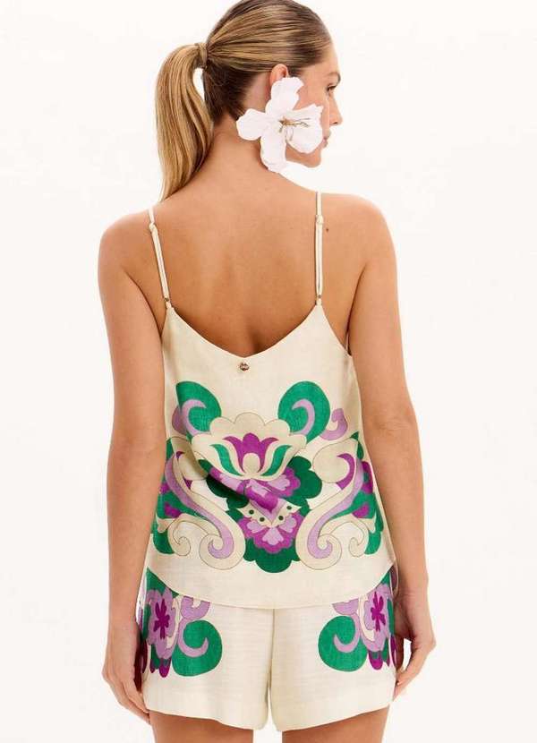 Lança Perfume - Blusa Estampada com Alças Finas e Decote em V A2108 3