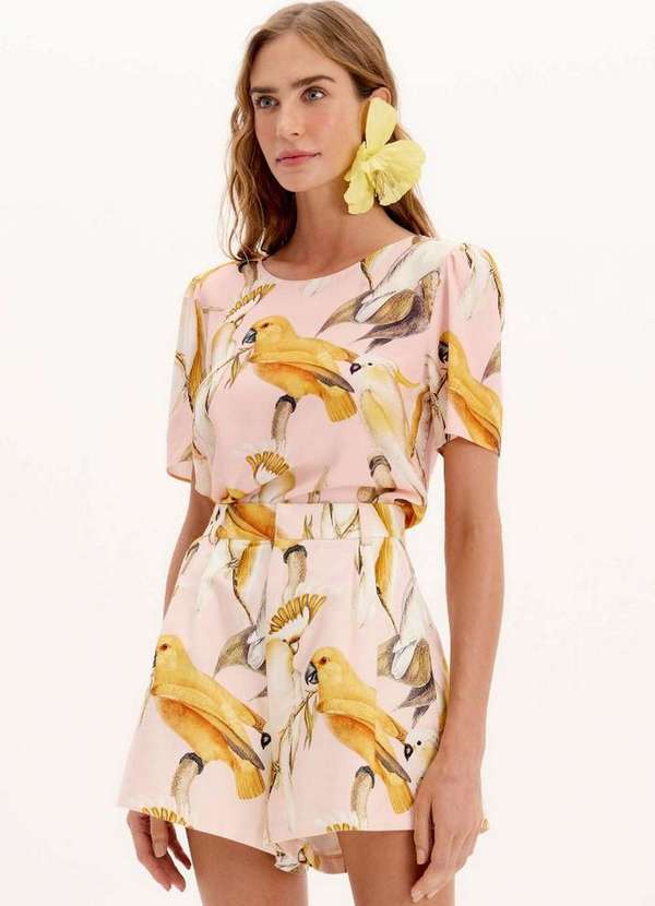 Lança Perfume - Blusa Fluida Estampada de Mangas Curtas A2022