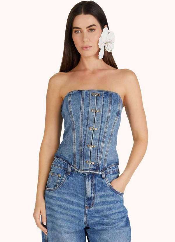 Lança Perfume - Blusa Jeans Corset sem Alças A0004