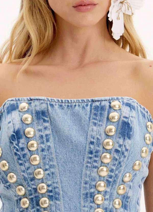 Lança Perfume - Blusa Jeans Curta Corset com Tachas e Zíper A0004 2