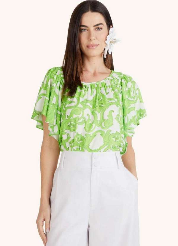 Lança Perfume - Blusa Manga Curta Franzidos Estampada A2020
