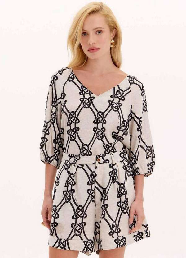 Lança Perfume - Blusa Mangas 3/4 Estampada Linho A1666