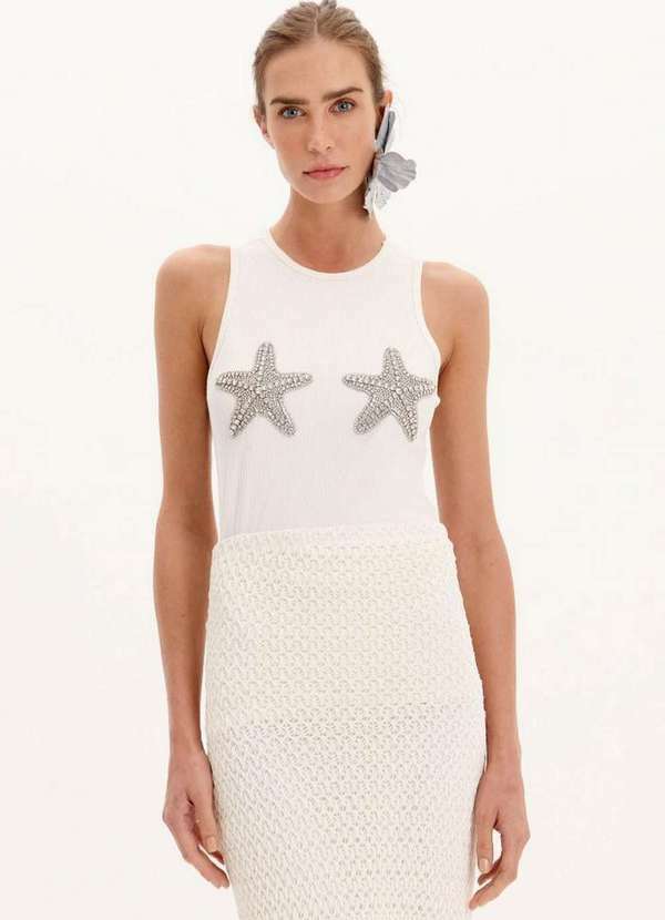 Lança Perfume - Blusa Regata Canelada com Aplicações de Brilhos A0001