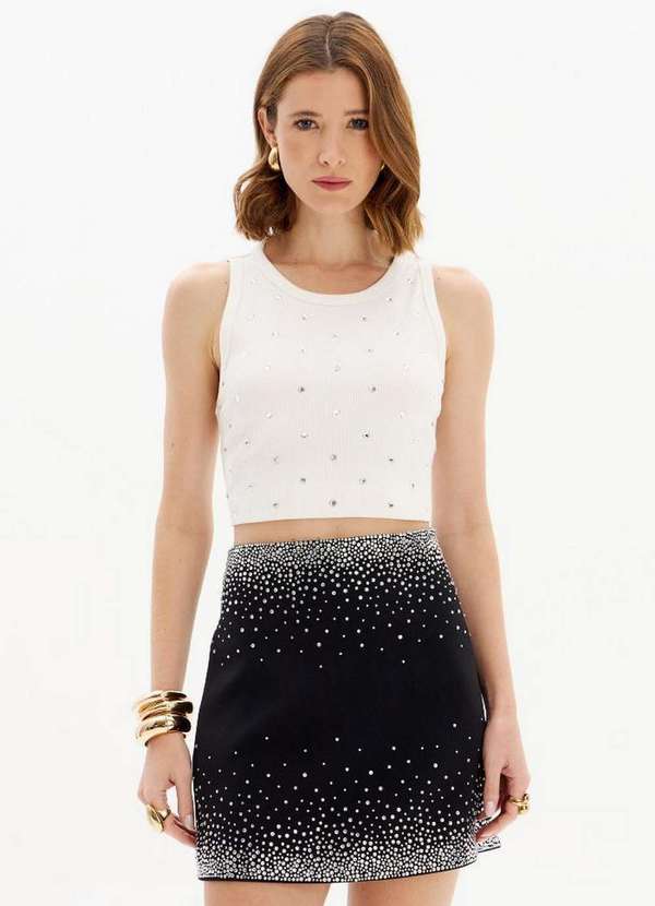 Lança Perfume - Blusa Regata Canelada Cropped com Brilhos A0001 1