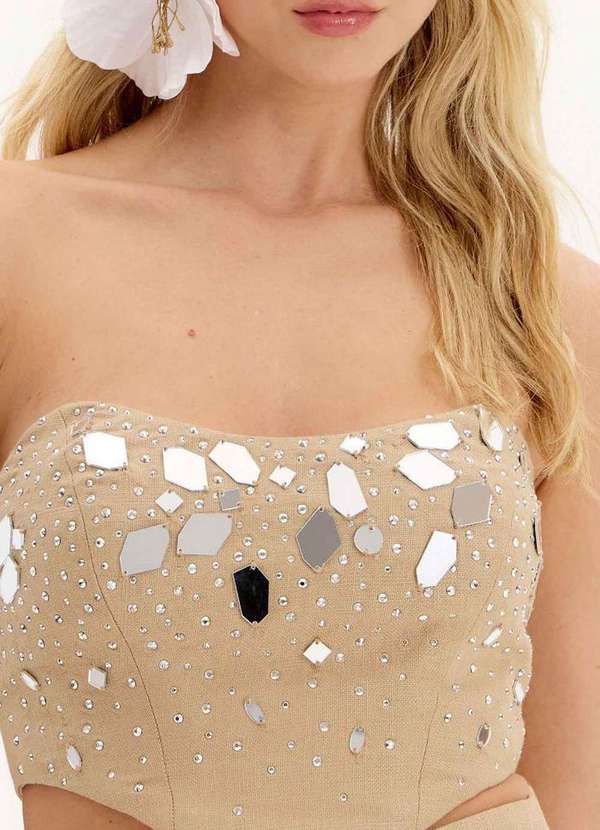 Lança Perfume - Top Cropped Corset sem Alças com Aplicações Frontais A2089 2