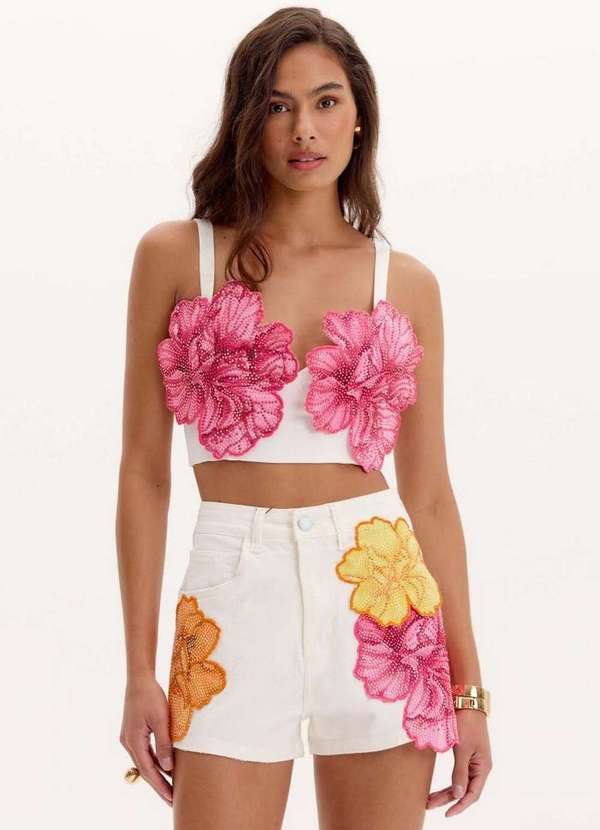 Lança Perfume - Top Cropped de Alças Flores A0001