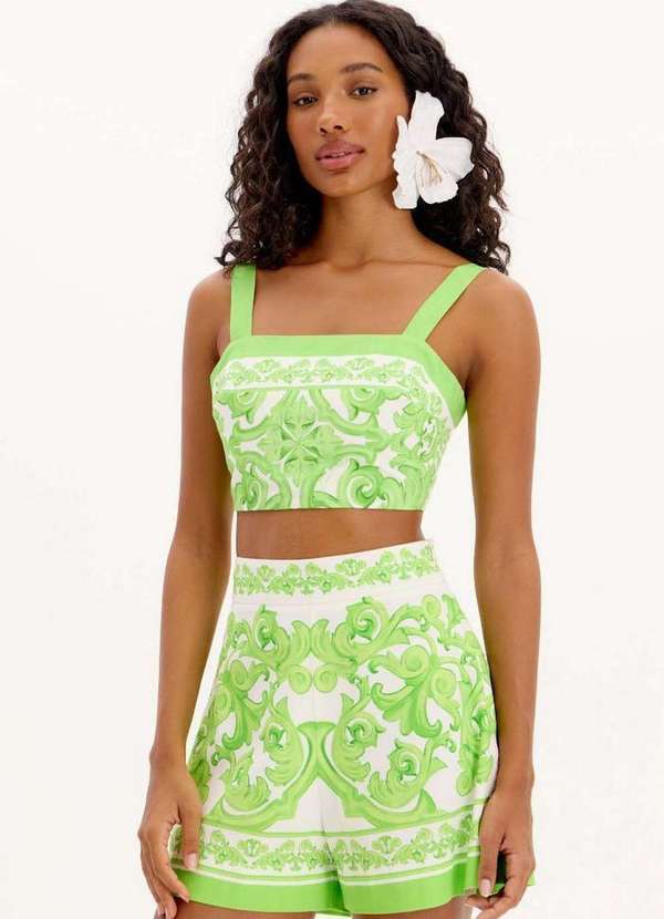 Lança Perfume - Top Cropped Estampado com Alças e Decote Reto A2020