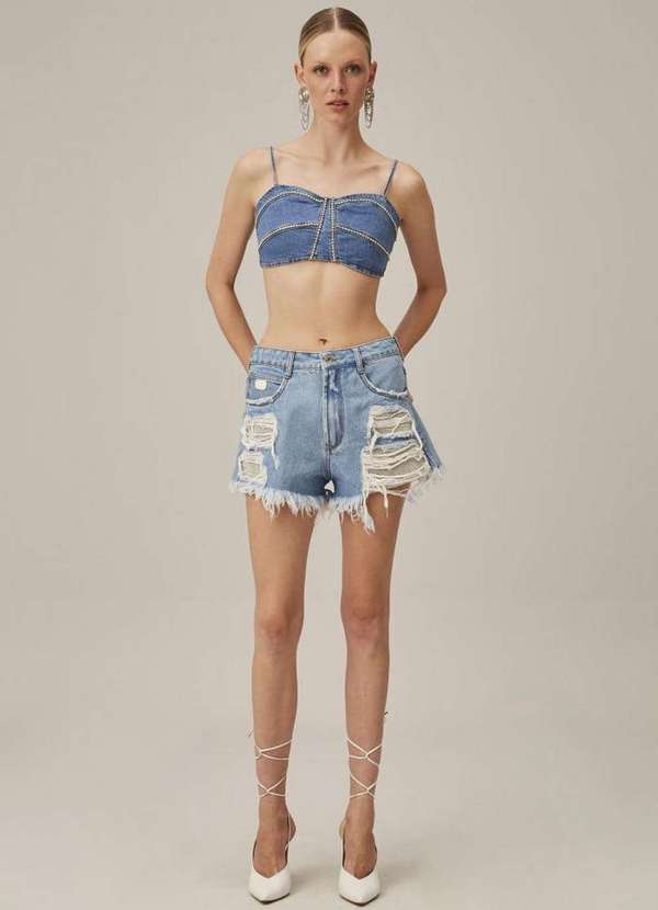 Lança Perfume - Top Jeans Cropped de Alça Glam 00004