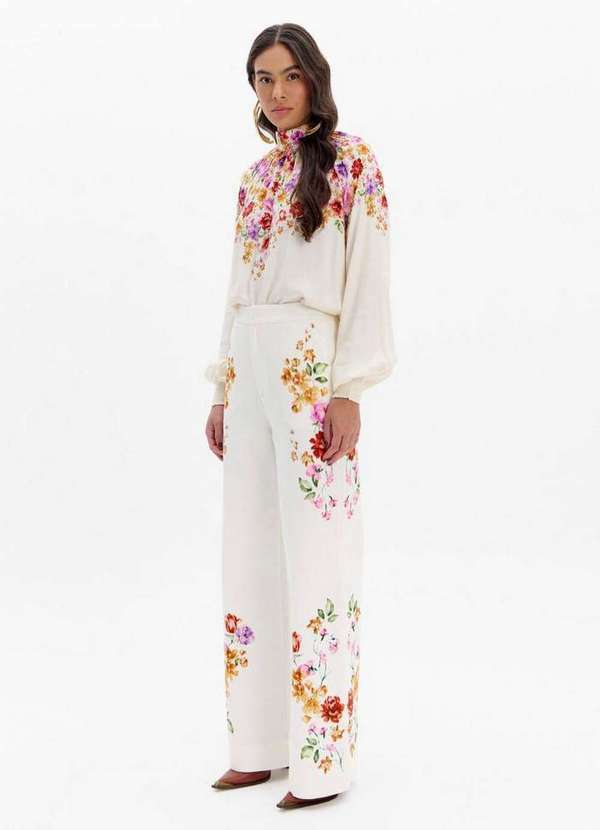 Lança Perfume - Calça Cintura Alta Wide Leg Estampada A2538