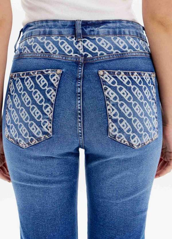 Lança Perfume Easy - Calça Jeans Reta com Cintura Alta e Bolsos Estampados A0004 2