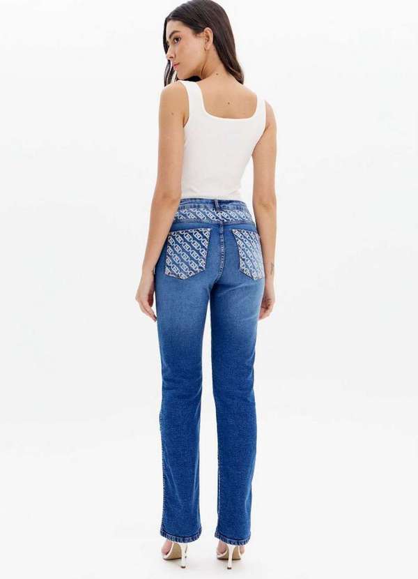 Lança Perfume Easy - Calça Jeans Reta com Cintura Alta e Bolsos Estampados A0004 4